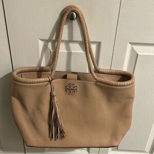 Tory Burch Tan Beige Leather Tote with Tassel